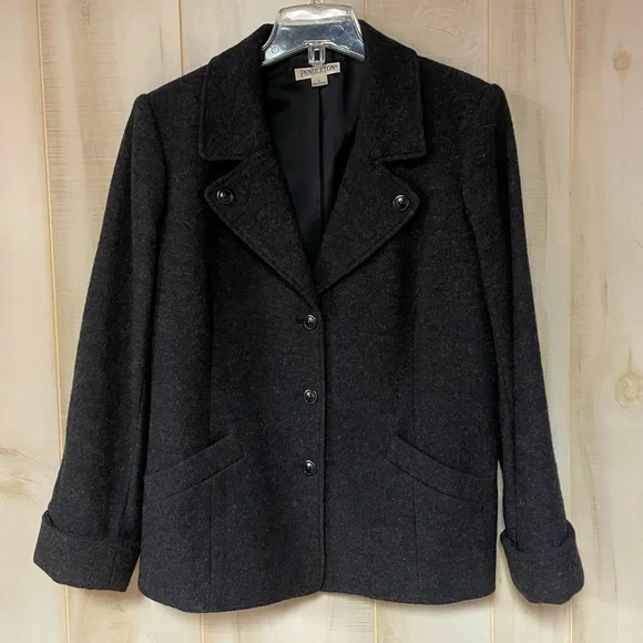 Pendleton Merino Wool Heather Gray Crop Peacoat Sz L - Picture 1 of 6